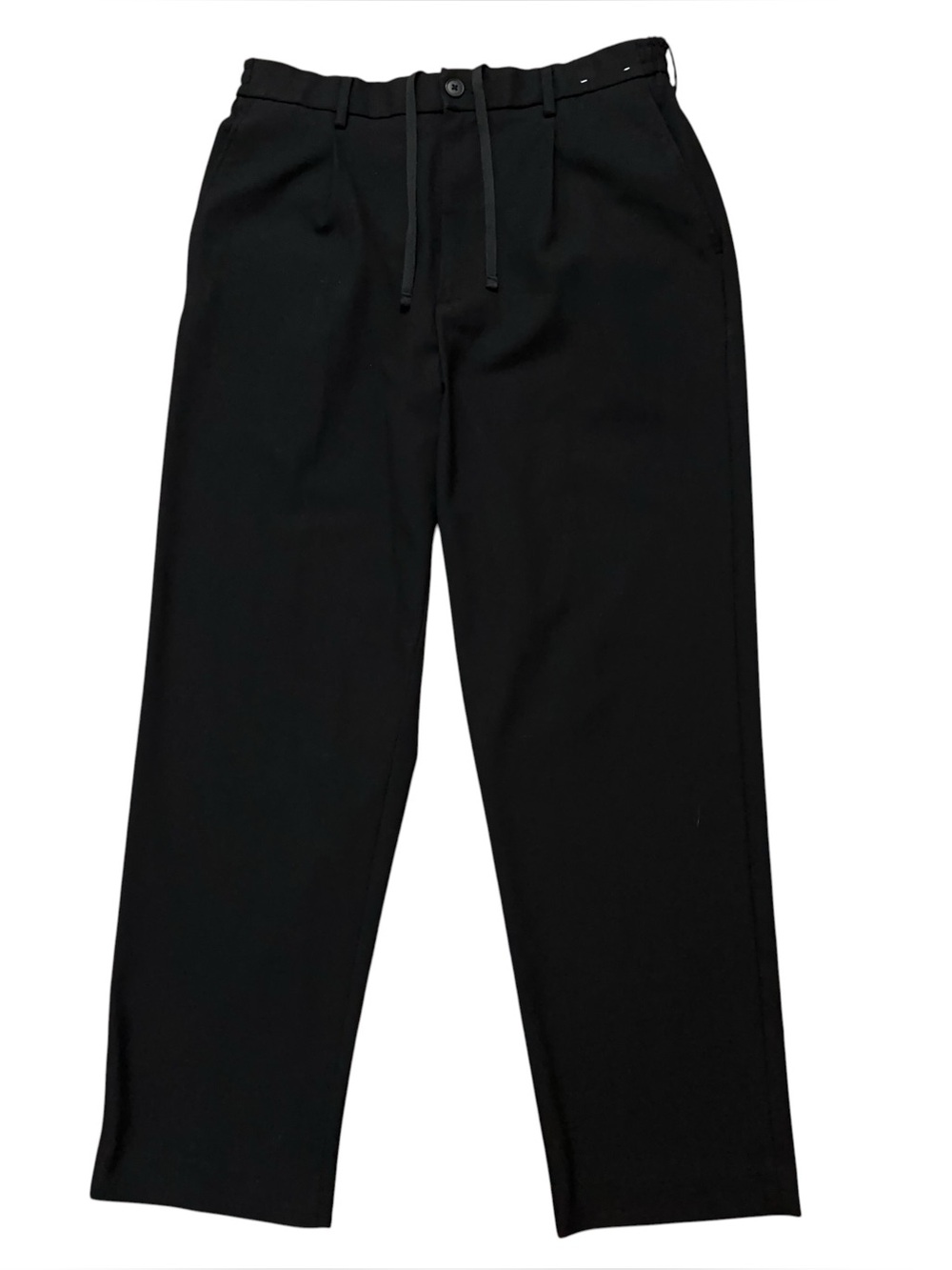 Uniqlo Pleated Wide Pants Mens Size L Drawstring Elastic Waist Stretch Black